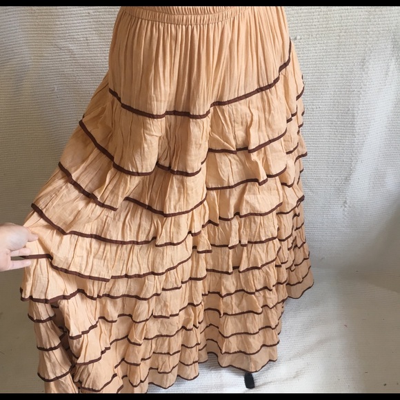 Vintage 70s Tiered Ruffle Maxi Skirt Prairie Dress - Picture 9 of 9